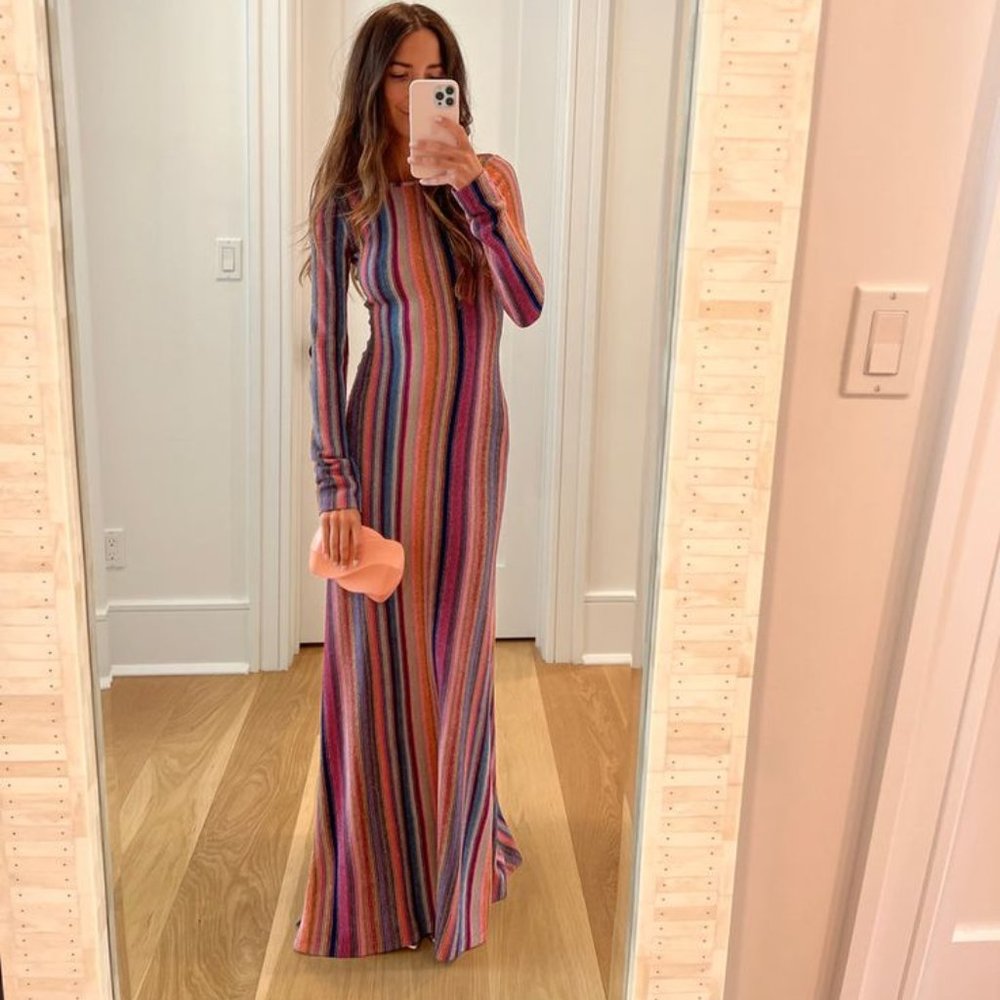 Something Navy Striped Lurex Dress XS